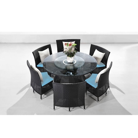 Manhattan Comfort Nightingdale 7-Piece Outdoor Dining Set in Sky Blue, White and Black, PK7 OD-DS001-SB